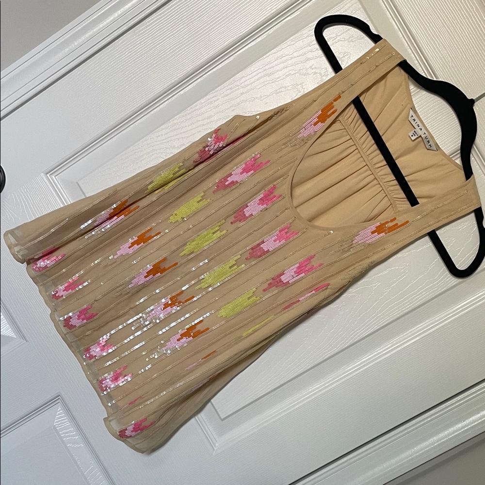 Trina Turk Beige Sequin Tank Top